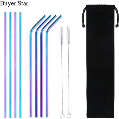 Buyer Star 4/8Pcs Reusable Drinking Straw High Quality 304 Stainless Steel Metal Straw with Cleaner Brush bag For Mugs 20/30oz