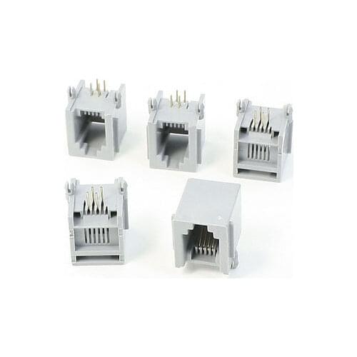 5 x RJ11 6P4C 6 Position 4 Contact PCB Jack Telephone Female Connector Gray