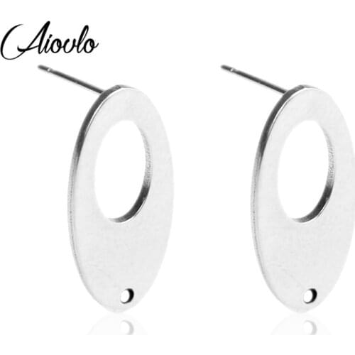 Aiovlo 20pcs/lot Stainless Steel Fashion Oval Base Earrings Pendant Connector for DIY Earrings Jewelry Making Supplies