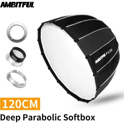 AMBITFUL P120 120CM 16 Rods Deep Parabolic Portable Bowens Mount Softbox for Studio Flash Speedlite Reflector Studio Softbox