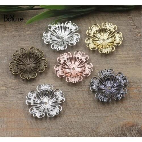 BoYuTe (50 Pieces/Lot) 32MM Metal Brass Flower Filigree Findings Diy Hand Made Jewelry Materials Wholesale