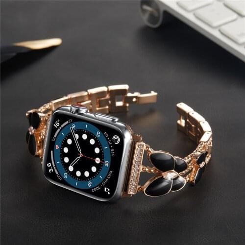 Womens Jewelry Strap for Apple Watch Band 6 44mm 40mm 42mm 38mm Butterfly gems Metal Bracelet for iWatch Serie SE 6 5 4 3 Bands