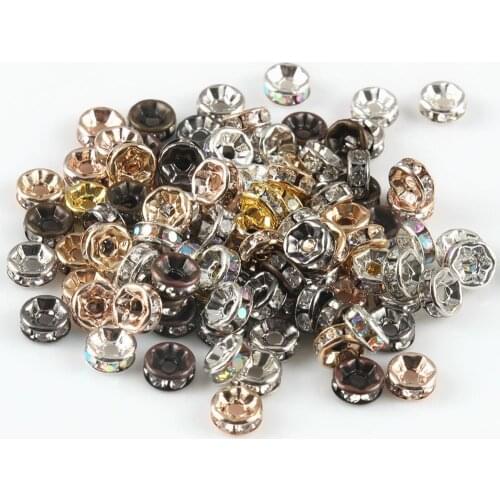 50Pcs 4 6 8 10mm Multicolor Crystal Rhinestone Beads Black Gold Silver Color Round Spacer Beads For Jewelry DIY Making Bracelet