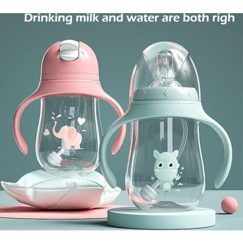 Baby Feeding Bottle Childrens Straw Cup Anti-drop Handle Double Head Newbron Wide Caliber Bottle Pacifiers And Accessories