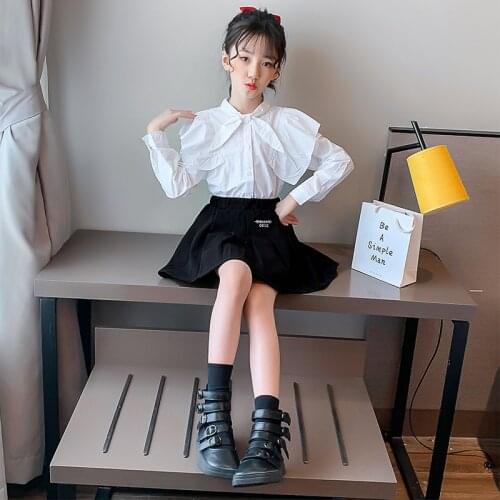 Kids clothes girls boutique outfits 12 to 14 autumn fall childen teenage clothing sets white blouse +tutu skirt