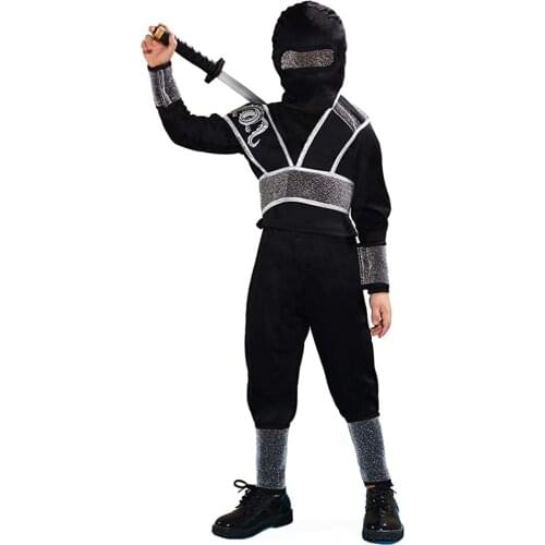 Snailify Kids Ninja Costume Silver Black Halloween Costume For Boys Kung Fu Outfit