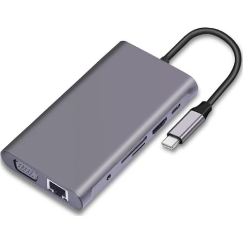 Type-C Docking Station 10-In-1 USB3.0 Type-C Adapter to HDMI/VGA Docking Station Multi-Function Hub for Mac