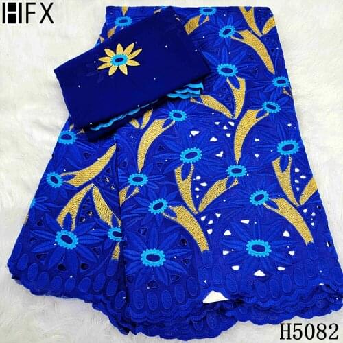 HFX Hot Sale African Lace Fabric 2021 5+2Yards 100% Cotton Embroidery French Lace Fabric Swiss Voile For Senegal Lace X5082