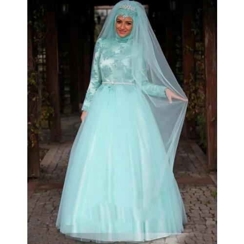 China Arab Long Sleeve Muslim Hijab Islamic Wedding Dress Ball Gown Wedding Gowns