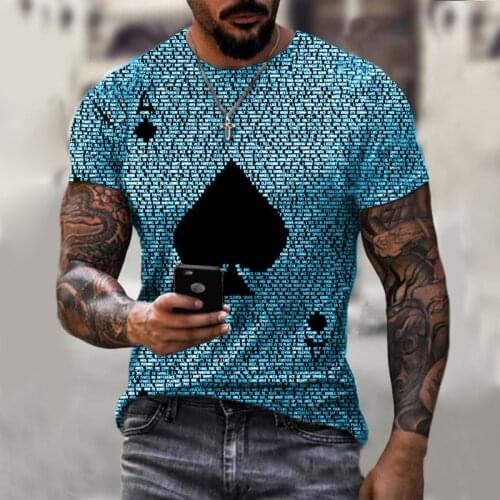 Summer hot trend fashion mens T-shirt poker letter printing short-sleeved O-neck pullover top casual T-shirt mens street