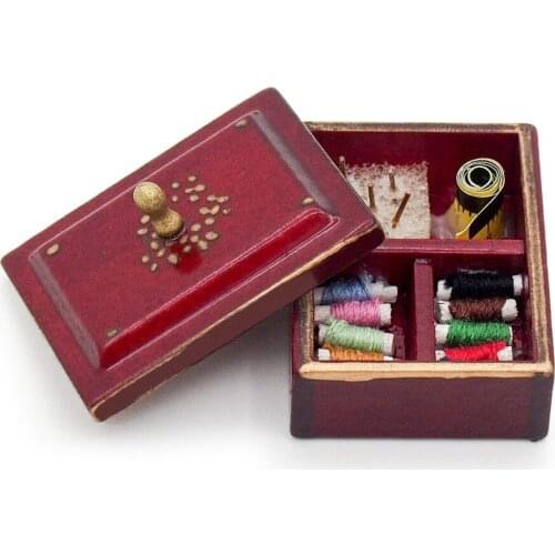 Odoria 1:12 Miniatures Vintage Sewing Box With Cover Tailor Tool Living Room Bedroom Set Dollhouse Accessories Doll House Decor