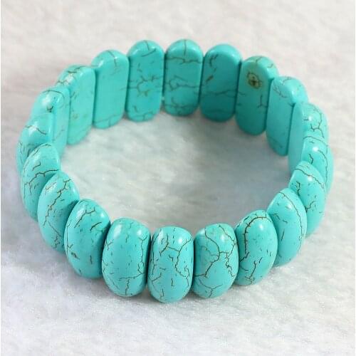Trendy blue calaite turquoises stone 25x10mm charms Irregular bead fashion diy Bracelets for Women bangle Jewelry 15 inches B311
