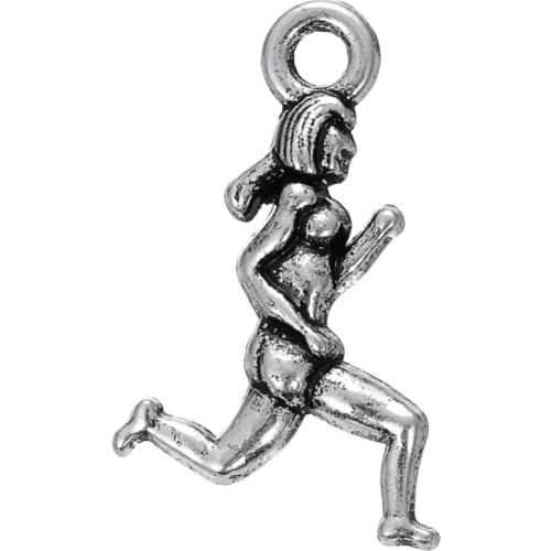Fashionable jewelry running women antique silver toned sport charms Zinc Alloy Metal DIY Jewelry Making 50pcs a lot