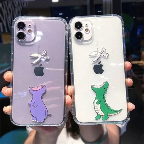 For iPhone 11 Soft TPU Clear Case For iPhone 12 Pro Max 11 Pro Max XS Max XR X 7 8 Plus Cartoon Dinosaur Shockproof Back Cover