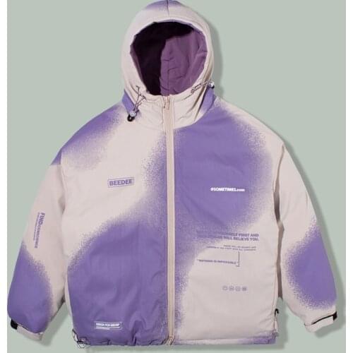 Harajuku Tie Dye Gradient Print Hooded Parka Men Winter Thicken Keep Warm Loose Parkas 2021Hip Hop Japan Streetwear Jacket Coats