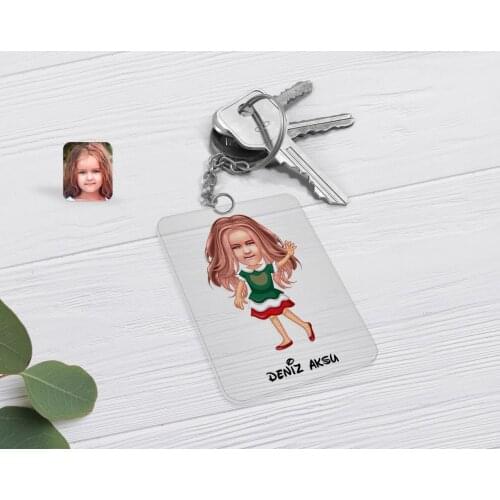 Personalized Female Child Caricature Of Transparent Plexiglass Anahtarlık-18