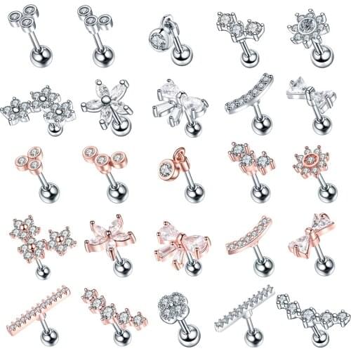 1Pc Stainless Steel Ear Stud Piercing Septum Screw Thread Ball Ear Cartilage Tragus Helix Piercing for Women Body Jewelry