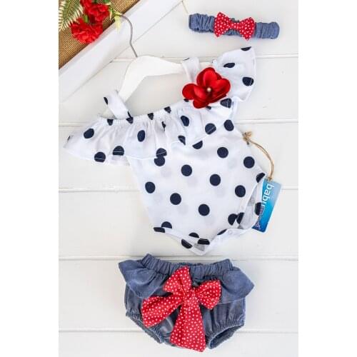 Polka Dot Patterned Bandan Baby Girl Overalls Suit