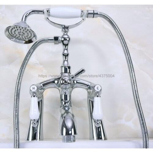 Polished Chrome Deck mounted Bathroom Clawfoot bathroom tub shower faucets with hand shower faucets Nna104