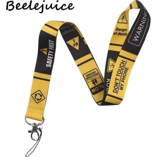 Caution Warning signs Neck Strap Lanyards ID badge card holder keychain Mobile Phone Strap Gift Ribbon webbing necklace