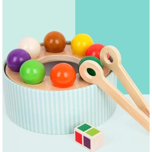 Montessori Rainbow Educational Toy Wooden Ball Matching Shape Color Learning Game Eye-Hand Coordination Training Toy for Kids