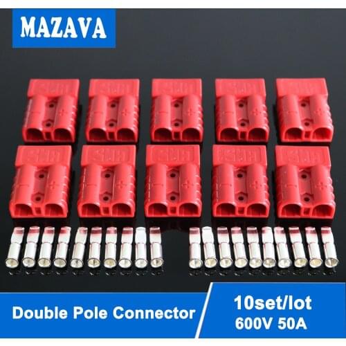 Plug Connector Double Pole with copper SH50 10set 600V 50A Black gray red Contacts for Solar Panels Caravans Battery Car Machine