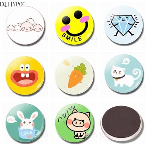 Super Cute Cartoon Fridge Magnets for Kids Handmade Cat Rabbit Pig 30 MM Glass Dome Magnetic Refrigerator Stickers Home Decor