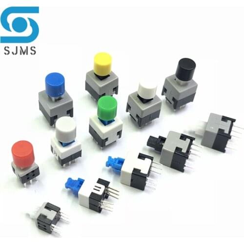 10PCS Tactile Push Button Switch Self Locking 5.8*5.8MM 7*7MM 8*8MM 8.5*8.5MM Reset Micro Switch + (10PCS A28 Tact Cap)