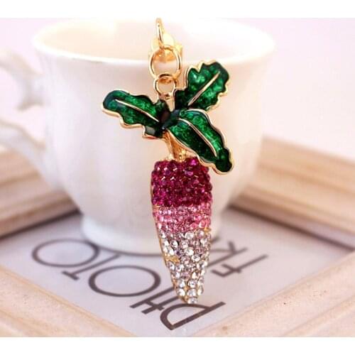 Creative Cute Cartoon Crystal Carrot Car Key Chain Vegetable Metal Pendant Key Ring Small Gift