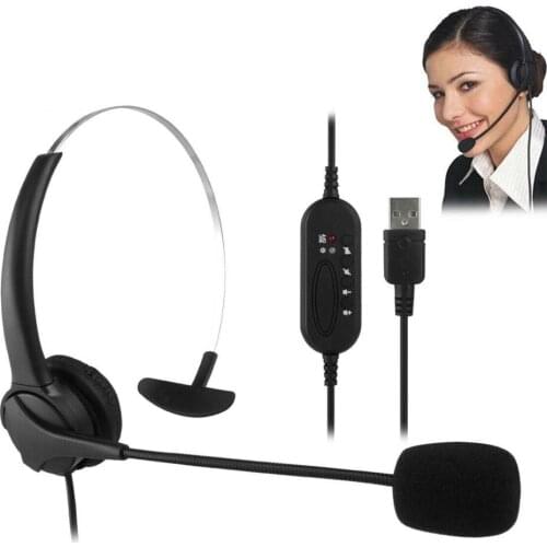 USB Microphone Noise Cancelling Single Headset Microphones Headphone for Call Centre Office Telephone