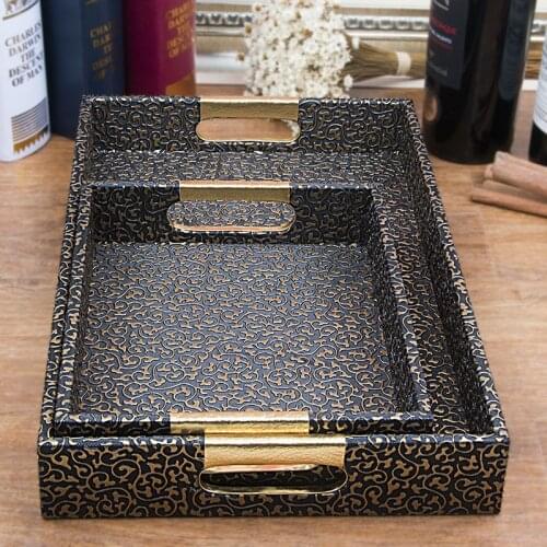 High Quality luxury PU leather hotel serving tray home desk storage tray coffee tray kitchen trays wedding home decoration 295