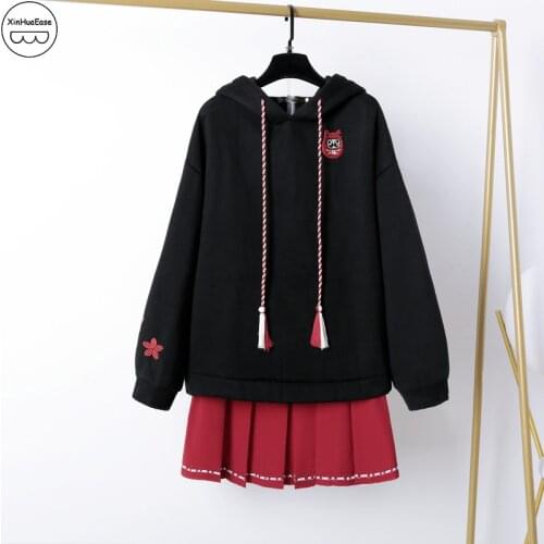 XinHuaEase Japanese Chinese Clothing National Style 5XL 100kg Autumn Suit Womens Long Sleeve Sweatshirt Skirts Plus Size Fox