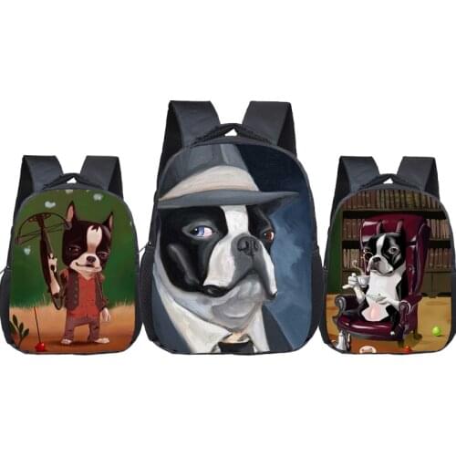 Funny Boston Terrier Printing Schoolbag Kid Rucksack Lovely Cartoon Dog Children Backpack Kindergarten Book Bags Gift