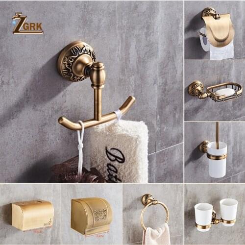 ZGRK Space Aluminum Bathroom Series Antique Brushed Towel Ring Toilet Paper Holder Cup Holder Robe Hook Bathroom Hardware