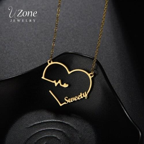 UZone Custom Name Heart Pendant Necklace Heartbeat Personalized Name Necklaces For Women Stainless Steel Chain Charming Jewelry