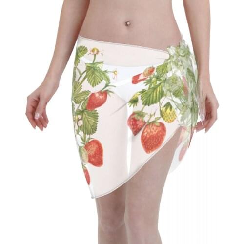 Women Beach Bikini Cover Up Strawberry Leaves With Flowers Wrap Skirt Sarong Scarf Beachwear Bathing Suit Beachwear Swimsuits
