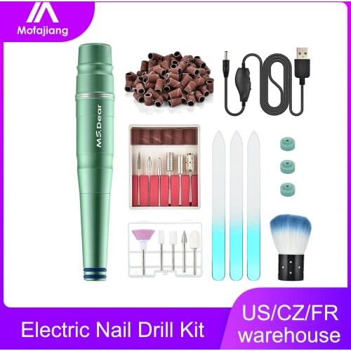 1 Set Electric Nail Drill Pen Machine Kit Manicure Machine Pedicure 6 Bits Sanding Buffer Nail File Brush Grinding Heads USB