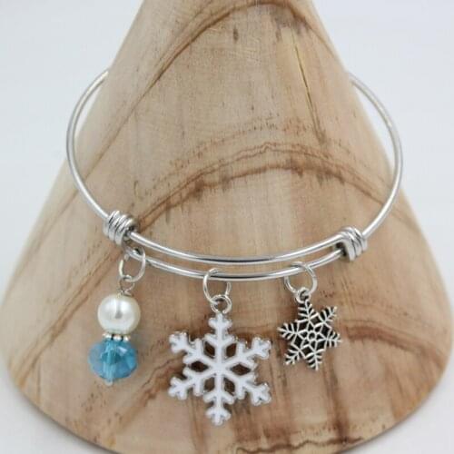 10PCS Stainless Steel Bracelet&Bangle Winter Style Snowflake Charms Bracelet for Women Lady girls Gift Bijoux