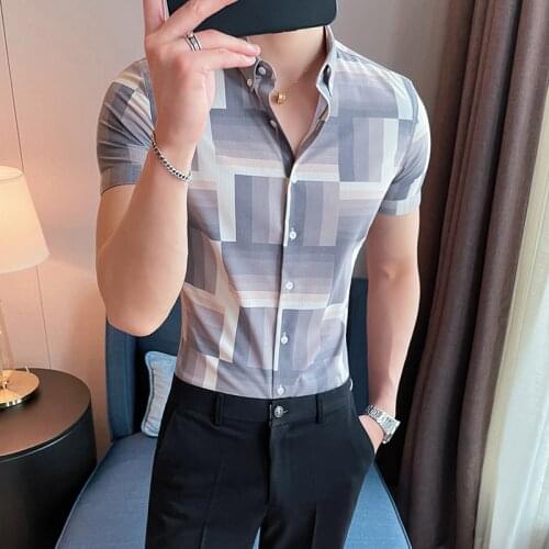 2021 Summer Men Shirts British Style Short Sleeve Business Formal Dress Shirts Slim Fit Casual Social Party Blouse Chemise Homme