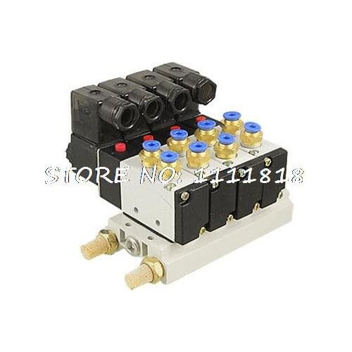 4V210-08 AC 110V 2 Position 5 Way 4 Solenoid Valve Connected Base Muffler