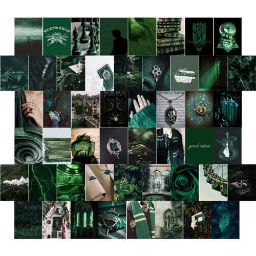 50Pcs Green Theme Retro Nature Style Aesthetic Ferris Wheel Necklace Wall Collage Kit for Boys Girls Bedroom Wall Art Home Decor