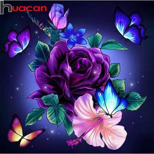 Huacan DIY Diamond Mosaic Embroidery butterfly 5D Diamond Painting Cross Stitch Flower Decoration For Home