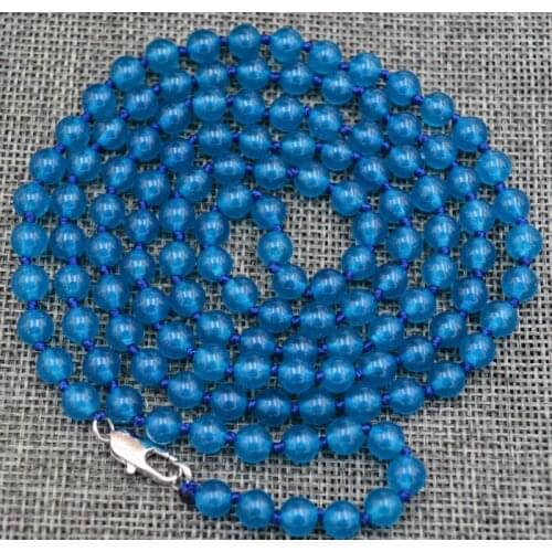 Free shipping Charming 6 mm Ink-blue colour Apatite beads Necklace 36 "
