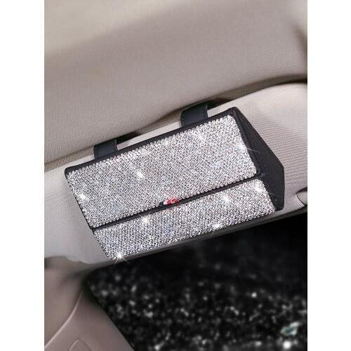 Bling Car Glasses Box Multifunction Sun Visor Sunshade Clip Storage Diamond Cartoon Ladycrystal Organizer For Girls Accessories