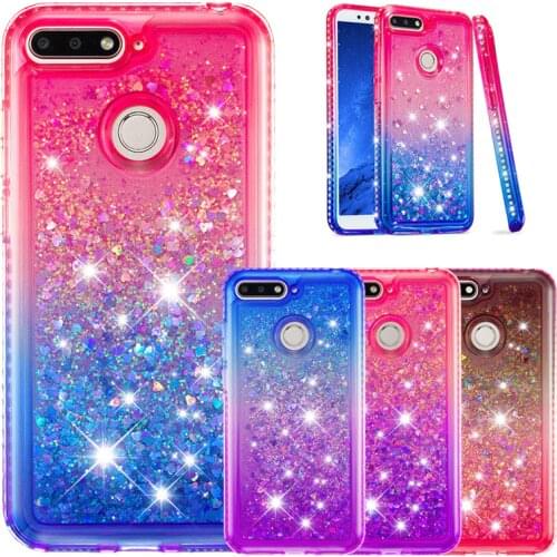 Huawei Y6 2018 Glitter Shiny Case Honor 7A 5.7" Cover Diamond Quicksand Liquid Silicone TPU Skin Cover for Huawei 7A Pro AUM L29
