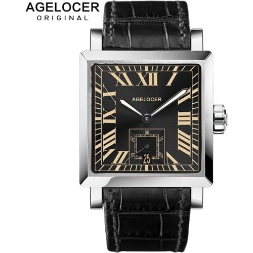 AGELCOER Brand Swiss Waterproof Male Square Super-LumiNova Automatic Watch Men Wristwatch Mechanical Watches with Date Calendar