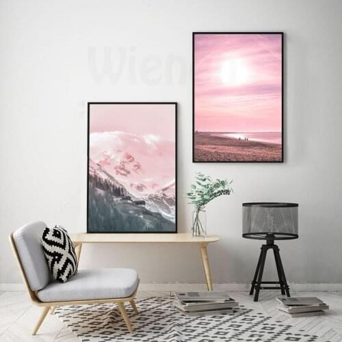 Pink Beach Sky Print Painting Ocean Landscape Canvas Poster Nordic Style Wall Art Decoration Picture Scandinavian Home Decor