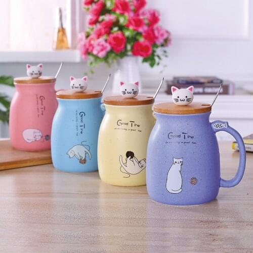Creative Color Cat Heat Resistant Mok Cartoon With Cover 420ml Cup Kitten Coffee Ceramic Mugs Kids Cup Office Drinking Gift