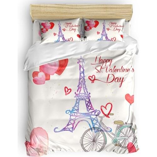 ValentineS Day Gouache Paris Tower Bike Duvet Cover Set 2/3/4pcs Bedding Set Bed Sheet Pillowcases Cover Set