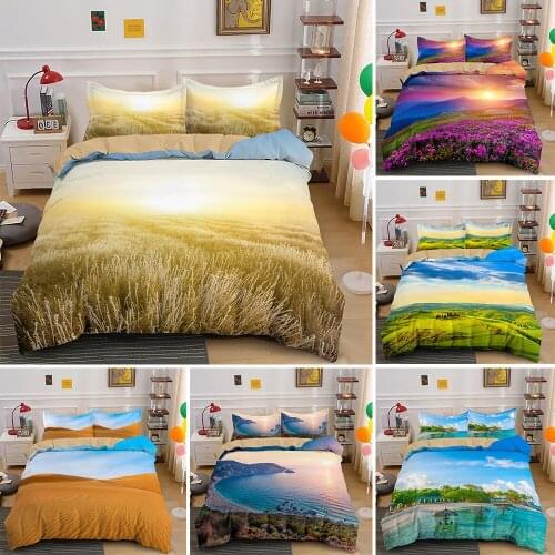 Beautiful Landscape 3D Bedding Set High Quality 2/3PCS Grassland Duvet Cover Sets Pillowcase Soft Single Double Queen King Size